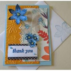 Thank you orange emboss & blue flowers